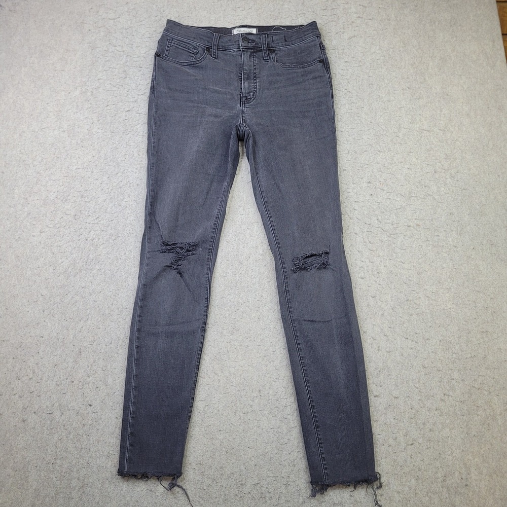 Madewell 9" Mid Rise Skinny Jeans Womens 28 Charcoal Gray Raw Hem Stretch Denim